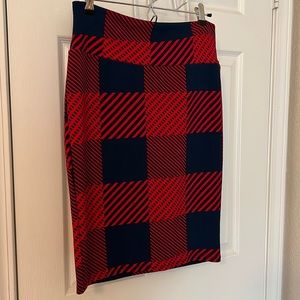 Navy and Red Plaid Pencil Skirt